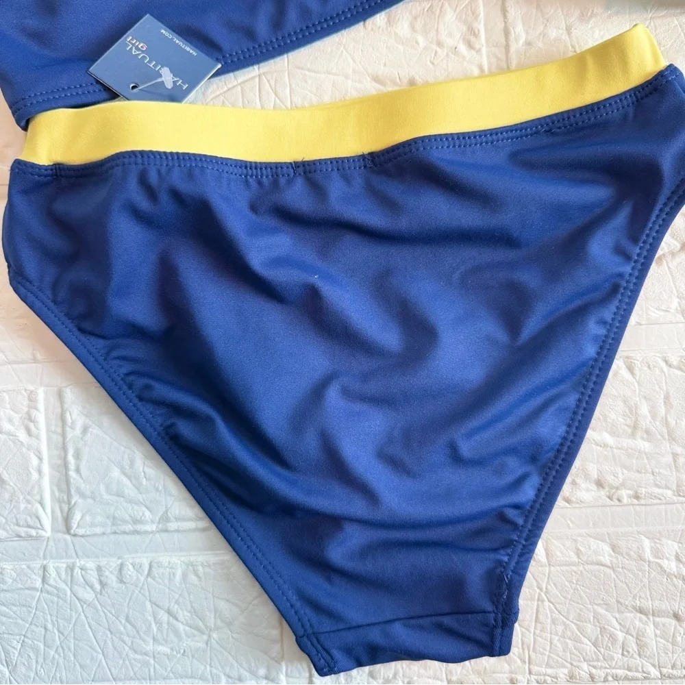 New Habitual Kids Blue, Red, and Yellow Two Piece Swimsuit Sz 12 Top 10 Bottoms